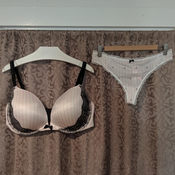 Victoria's Secret Other - 40DD Pink & White Striped Bra w/ Matching L Thong
